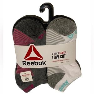 Reebok Low Cut Performance Socks 6 Pair Women 4-10 Gray White Multicolor w Logo